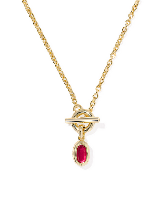 Kendra Scott Mini Elisa Toggle Necklace Gold Carmne Red Illsn