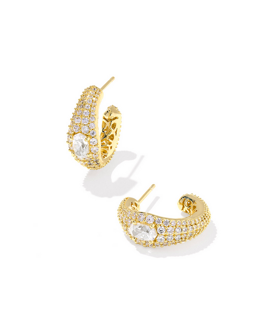 Kendra Scott Bella Hoop Gold White CZ Earring