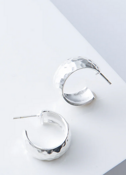 Noonday Wide Hammered Hoops Silver