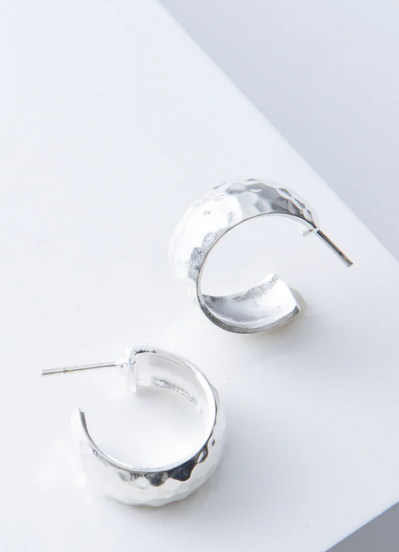 Noonday Wide Hammered Hoops Silver