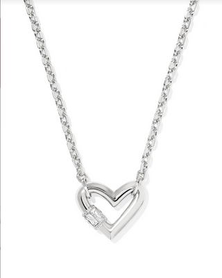 Kendra Scott Emery Heart Necklace RHOD White CZ