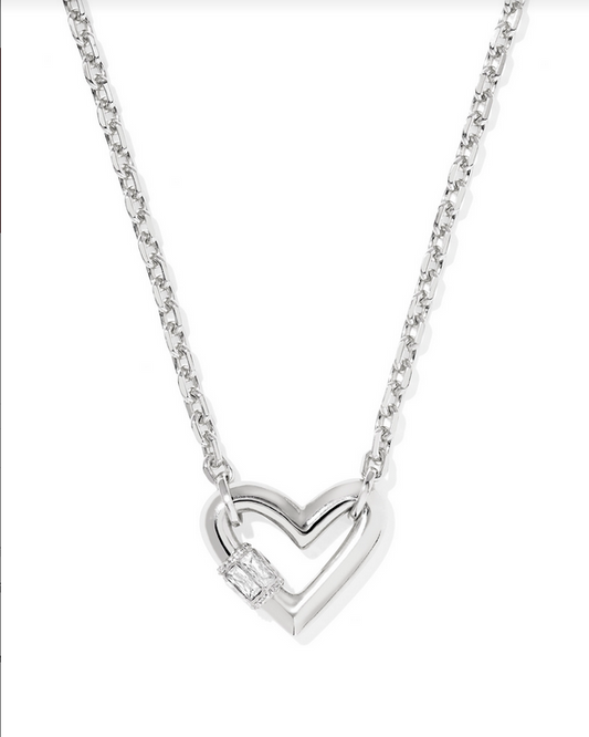 Kendra Scott Emery Heart Necklace RHOD White CZ