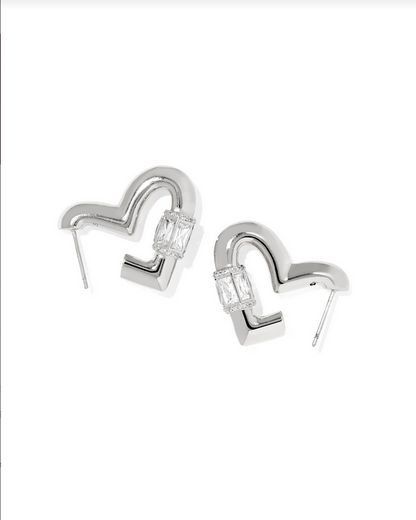 Kendra Scott Emery Heart Hoop Earring RHOD White CZ