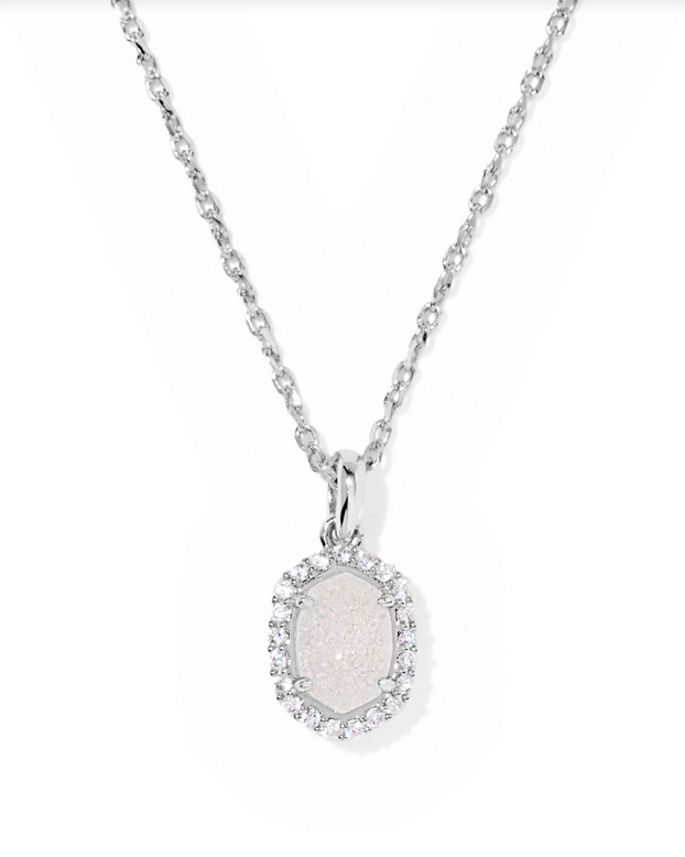 Kendra Scott Daphne Crystal Silver Iridescent Drusy Pendant Necklace