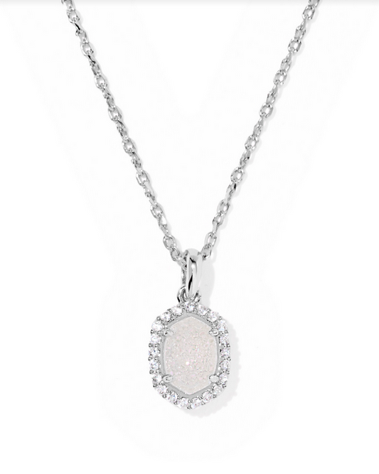 Kendra Scott Daphne Crystal Silver Iridescent Drusy Pendant Necklace