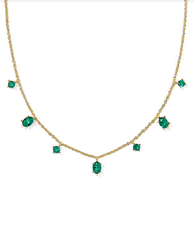 Kendra Scott Cailin Gold Green Crystal Delicate Stand Necklace