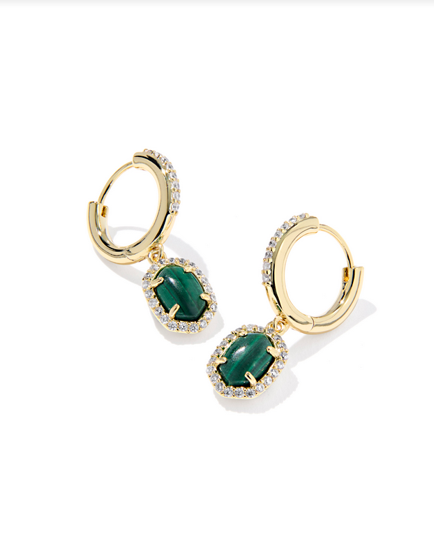 Kendra Scott Daphne Crystal Green Malachite Huggie Earrings