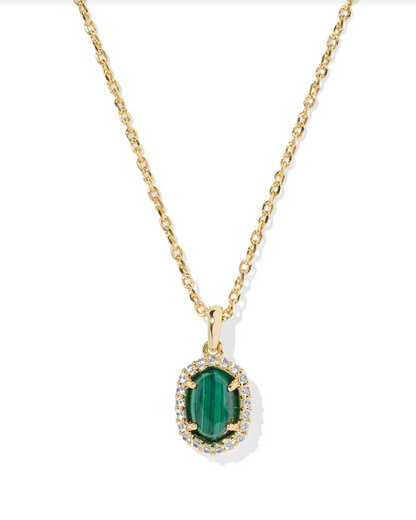 Kendra Scott DAPHNE CRYSTAL GOLD GREEN MALACHITE FRAME SHORT PENDANT NECKLACE