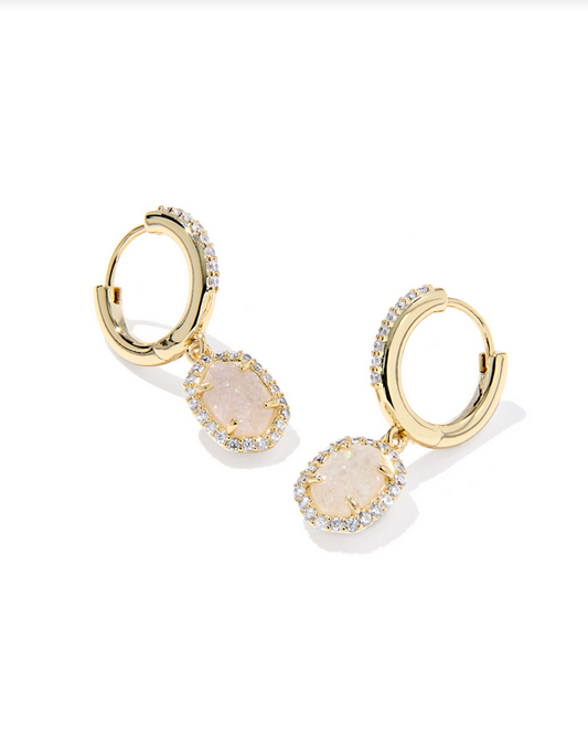 Kendra Scott Daphne Crystal Iridecent Drusy Frame Huggie Earrings