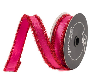 1in x 10yds Hot Pink & Red Tinsel Borders Ribbon