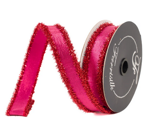 1in x 10yds Hot Pink & Red Tinsel Borders Ribbon