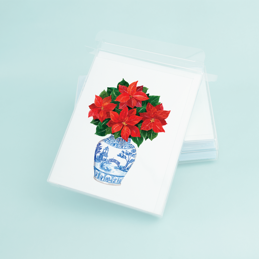 Chinoiserie Poinsettia Box 8 Note Cards