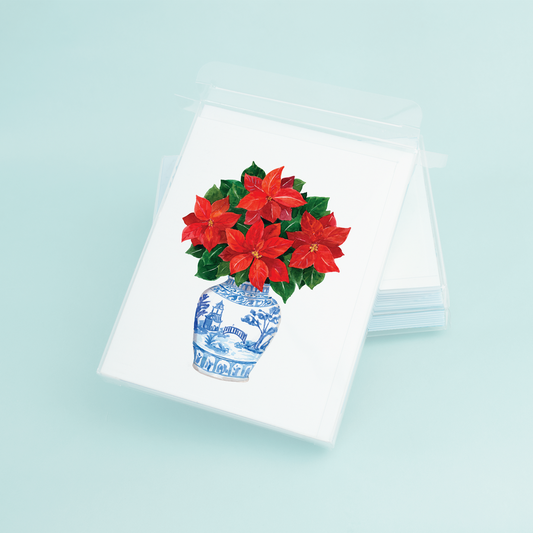Chinoiserie Poinsettia Box 8 Note Cards