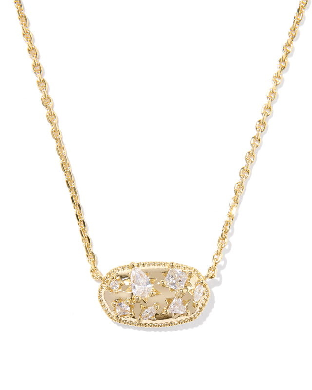 Kendra Scott Holland Crystal Gold White Short Pendant Necklace