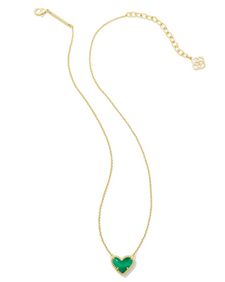 Kendra Scott Ari Heart Gold Emerald Cat's Eye Glass Pendant Necklace