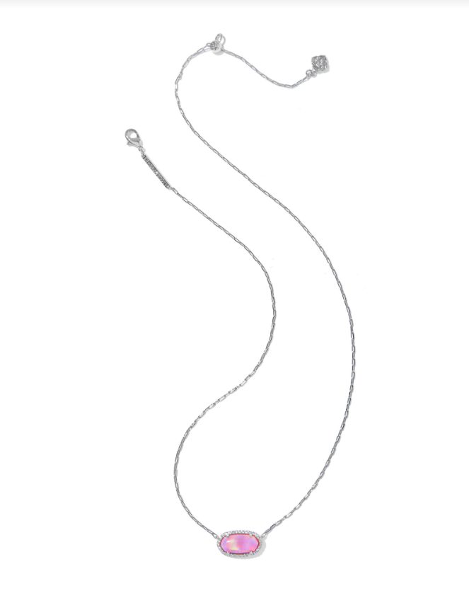 Kendra Scott Elisa Rhod Pink Opalescent Resin Pave Frame Pendant Necklace