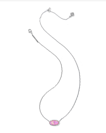 Kendra Scott Elisa Rhod Pink Opalescent Resin Pave Frame Pendant Necklace