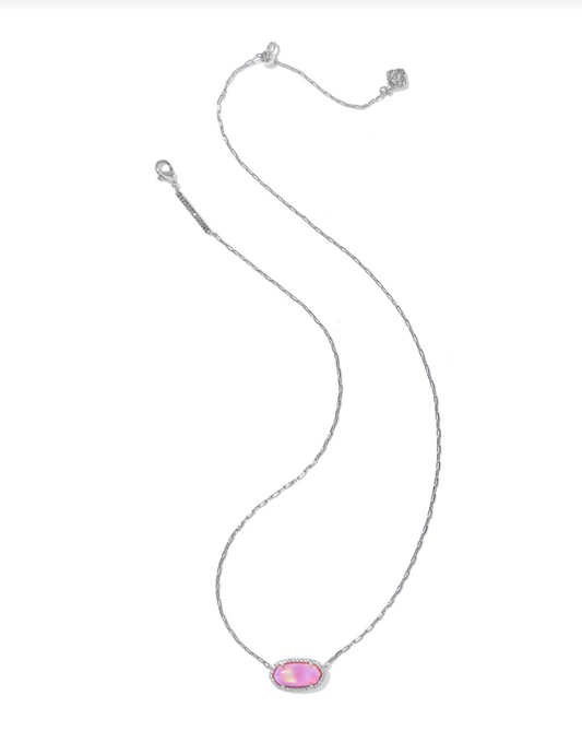 Kendra Scott Elisa Rhod Pink Opalescent Resin Pave Frame Pendant Necklace