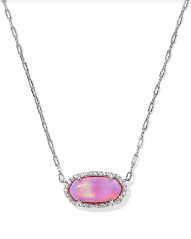 Kendra Scott Elisa Rhod Pink Opalescent Resin Pave Frame Pendant Necklace