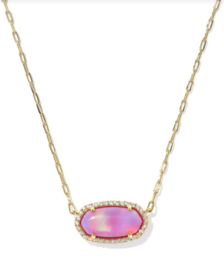 Kendra Scott Elisa Gold Pink Opalescent Resin Pave Frame Pendant Necklace