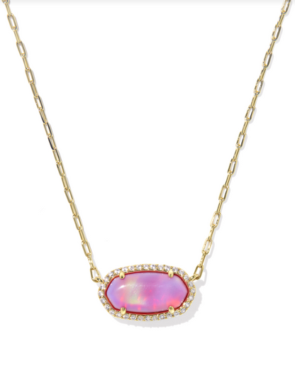 Kendra Scott Elisa Gold Pink Opalescent Resin Pave Frame Pendant Necklace