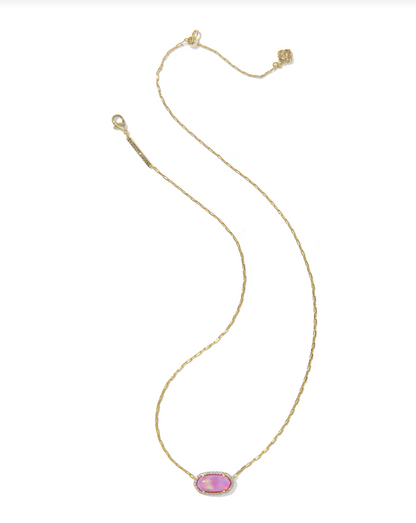 Kendra Scott Elisa Gold Pink Opalescent Resin Pave Frame Pendant Necklace
