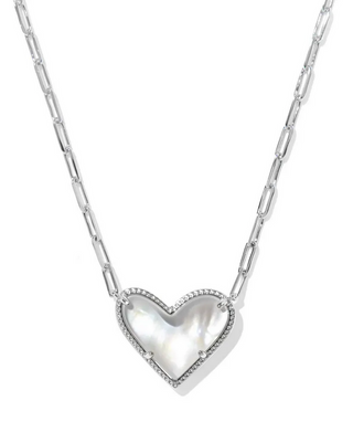 Kendra Scott Ari Heart Statement Pendant Rhod MOP Necklace