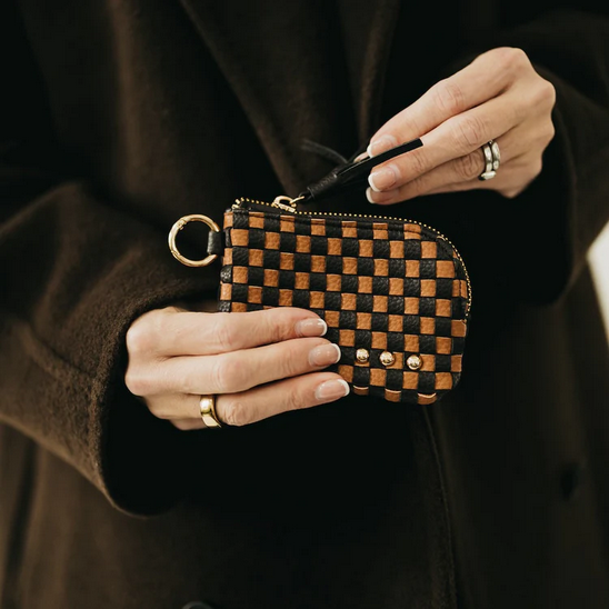 Paris Card Checkered Coffee Wallet