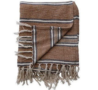 Cotton Blend Throw with Stripes & Fringe