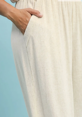 Oatmeal Linen Scallop Hem Pants