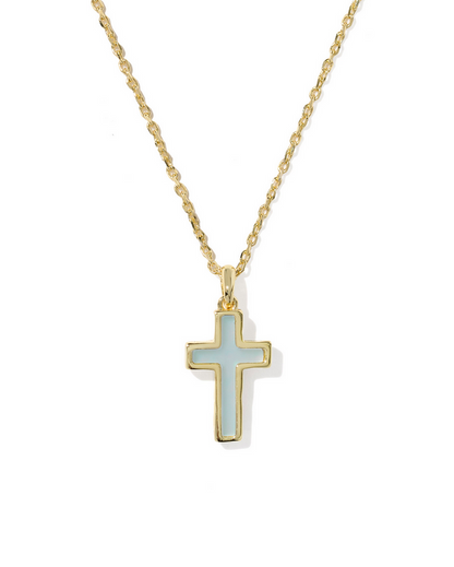Kendra Scott CROSS PNDNT NCK GOLD MATTE LT BLUE DCHR