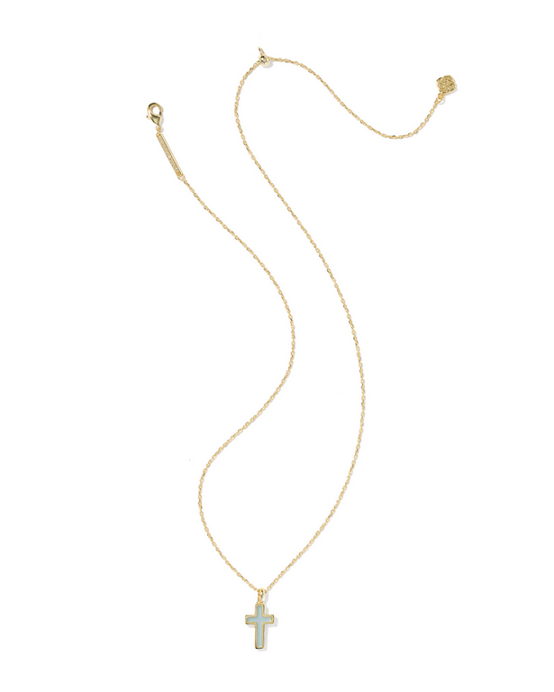 Kendra Scott CROSS PNDNT NCK GOLD MATTE LT BLUE DCHR