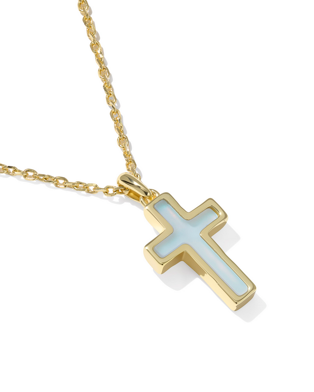 Kendra Scott CROSS PNDNT NCK GOLD MATTE LT BLUE DCHR
