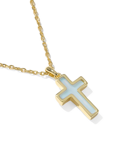 Kendra Scott CROSS PNDNT NCK GOLD MATTE LT BLUE DCHR