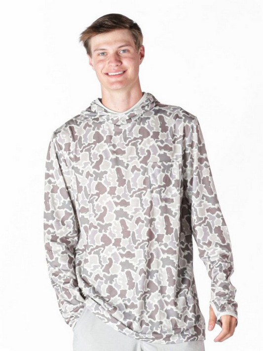 Men's Hooded Grey Camo Pullover