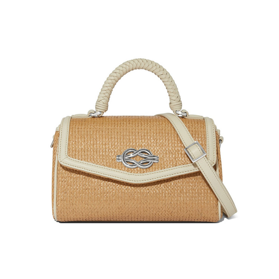 Brighton Interlok Tatum Shoe White Straw Flap Satchel