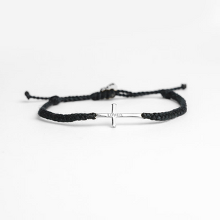 Rizen Loved Black Silver Cross Braided Bracelet