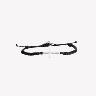 Rizen Loved Black Silver Cross Braided Bracelet