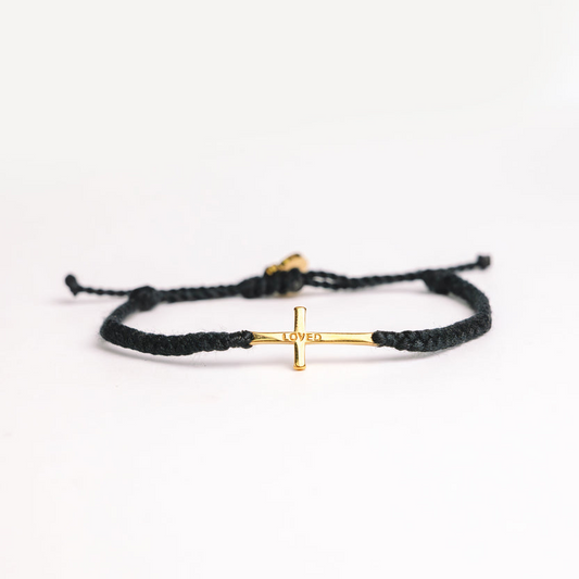Rizen Loved Black Gold Cross Braided Bracelet