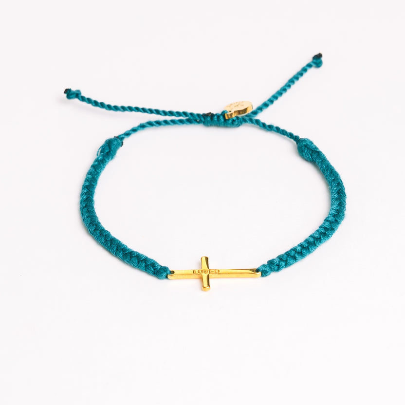 Rizen Loved Blue Gold Cross Braided Bracelet