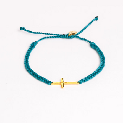 Rizen Loved Blue Gold Cross Braided Bracelet