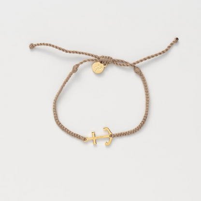 Rizen Anchor Khaki Gold Cross Braided Bracelet