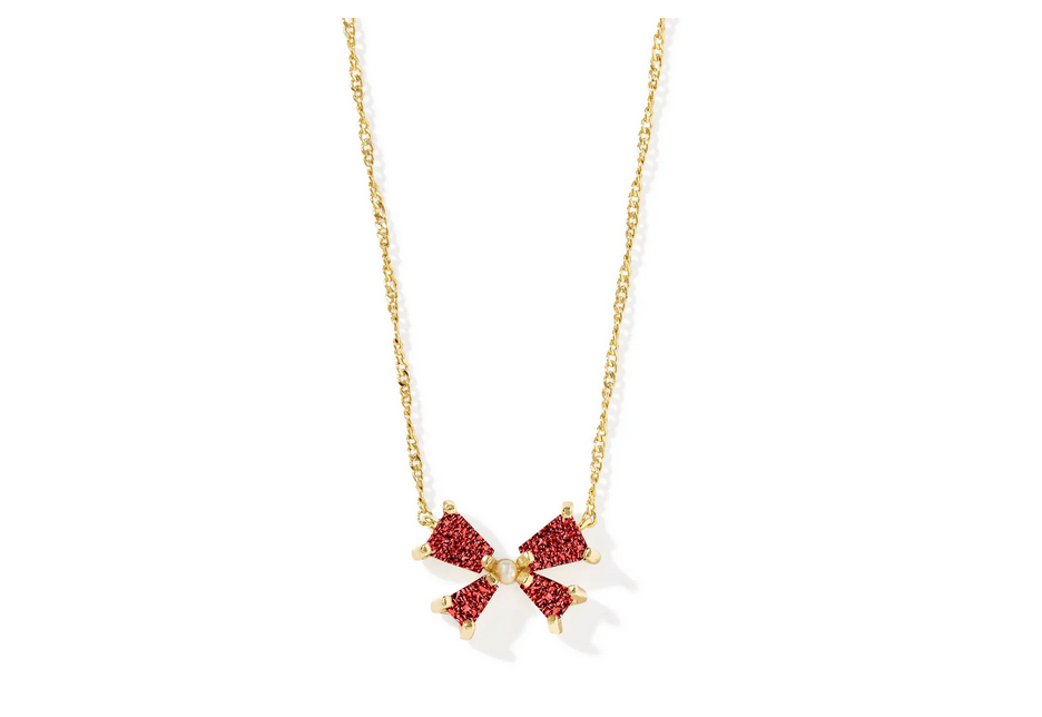 Kendra Scott Blair Bow Small Gold Bright Red Drusy Necklace