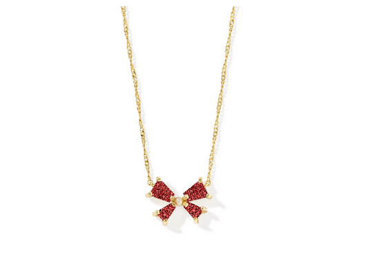 Kendra Scott Blair Bow Small Gold Bright Red Drusy Necklace