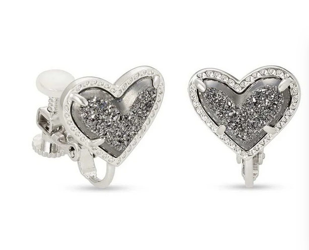 Kendra Scott Ari Heart Clip On Ear Rhod Platium Drusy