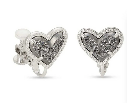 Kendra Scott Ari Heart Clip On Ear Rhod Platium Drusy