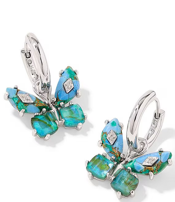 Kendra Scott Bianca Butterfly Huggie Earring Rhod Bright Aqua Mix