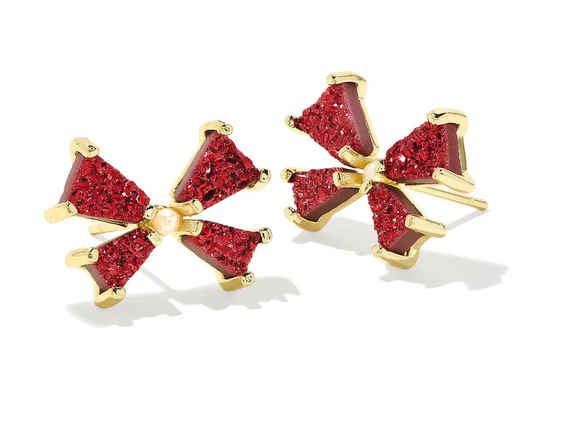 Kendra Scott Blair Bow Small Stud Gold Bright Red Drusy