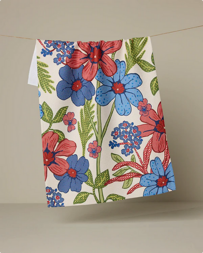 Geometry Plaid Floral Tea Towel