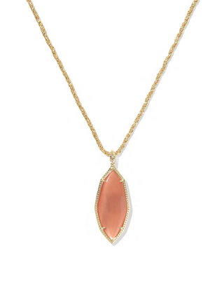 KENDRA SCOTT OPHELIA GOLD BURNT ORANGE LARGE LONG PENDANT NECKLACE